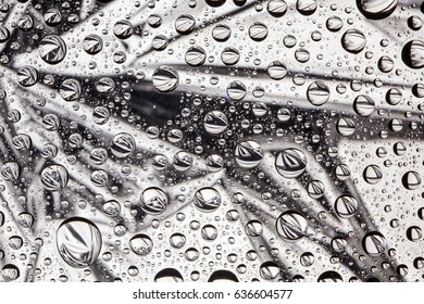 Abstract lines through drops of water on a glass macro
