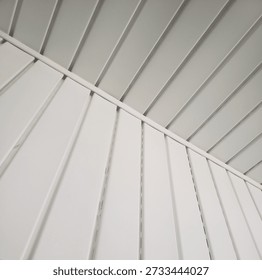 Abstract, Low Angle Perspective Of Sun Room Ceiling Paneling. White Repetitive Pattern 