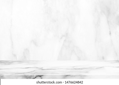 Abstract Luxury White Marble Table With Wall Background.