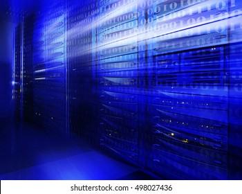 Abstract Mainframe Stack In The Server Room Blue Blur