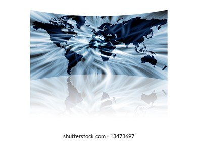 abstract map of the world with reflection isolated on black