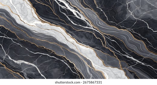 Abstract marble patterned texture background in black, white, and gray tones, perfect for elegant wallpapers, branding, and modern design.