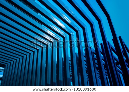 Abstract metal roof. Steel roof. Background of modern metal. Abstract blue tone.