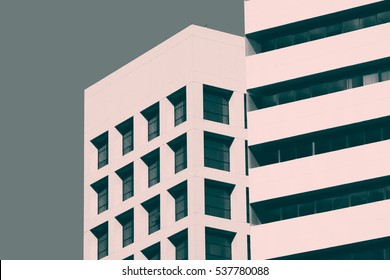 Abstract Minimal Style Architecture Background. Modern Building Facade Detail. Retro Colors Stylization