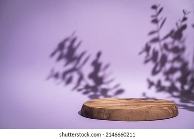 Abstract minimalistic scene with geometric forms. podium on purple background with shadows. product presentation, mock up, show cosmetic product display, Podium, stage pedestal or platform.