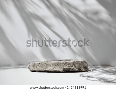 Abstract Mock up display Stone shelf realistic pedestal podium products with sunlight shadow reflection on the wall , creative grey studio background. Advertising, cosmetics, advertising. copy space