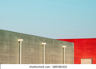 Abstract Modern Architecture Isolated. Close Up Of Warehouses Facade In An Industrial Park.