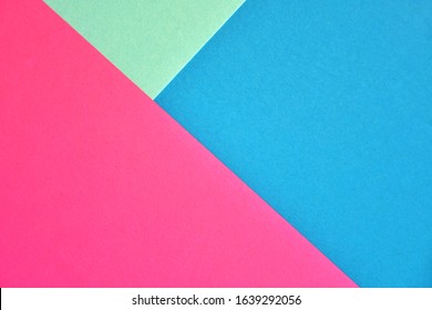 Abstract Modern Background With Pink Mint And Blue Colors. Minimal Contemporary Design. Colorful Paper Color Blocks Mock Up. Trendy Color Block Design. Textured Geometric Background