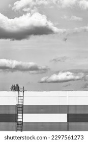 Abstract monochrome minimalist picture with a staicase leading to a dramatic sky. - Shutterstock ID 2297561273