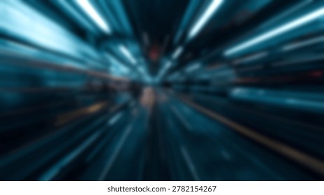Abstract motion blur background featuring streaks of blue and white light in a tunnel setting captured with a long exposure photography technique