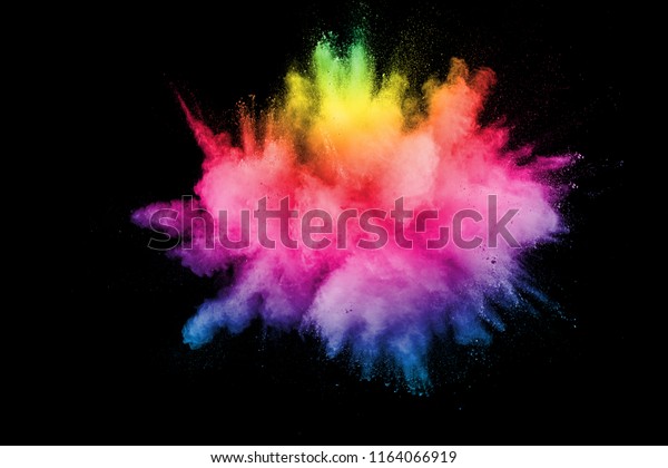 黒い背景に抽象的な多彩色の粉末の爆発 背景にカラーダスト粒子 の写真素材 今すぐ編集