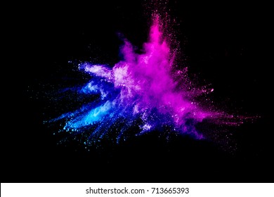 Abstract Multicolored Powder Splatted On Black Background,Freeze Motion Of Color Powder Exploding