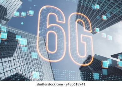 Abstract neon 6G network symbol glowing over modern cityscape, representing the next-generation of high-speed internet connectivity - Powered by Shutterstock