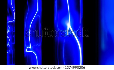 abstract neon background - lightning and glowing electrical discharges in flasks with inert gas on a black background