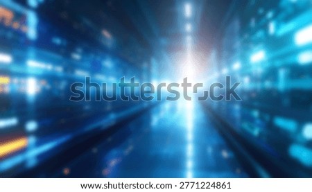 Abstract neon corridor of streaming data and light suggesting high speed digital network technology