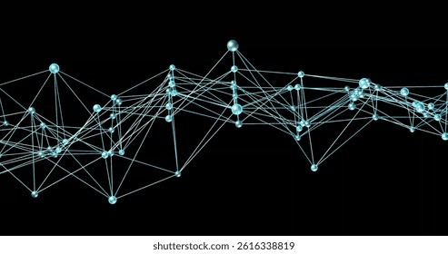 Abstract network is forming in digital technology design, with glowing turquoise nodes and lines. Futuristic, technology, connectivity, digital, cyberspace, innovation, sleek