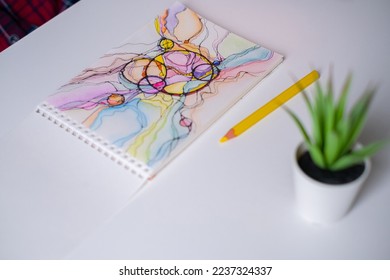 Abstract neurographic drawing with colored pencils. Colorful neurography - Shutterstock ID 2237324337