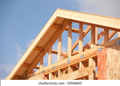 Abstract Of New Home Construction Site Framing.