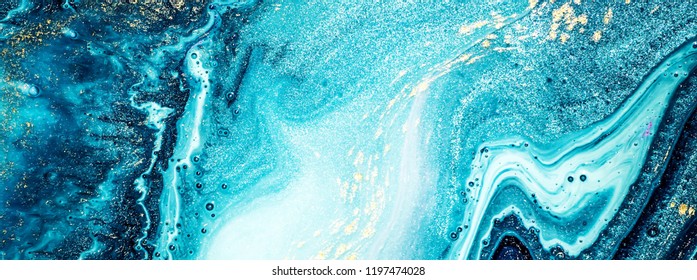 Abstract Ocean- ART. Natural Luxury. Style Incorporates The Swirls Of Marble Or The Ripples Of Agate. Very Beautiful Blue Paint With The Addition Of Gold Powder.