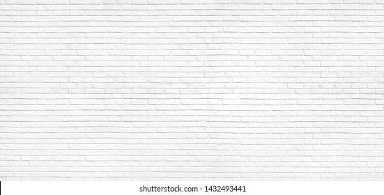 Abstract old white brick wall texture for pattern background. wide panorama picture.