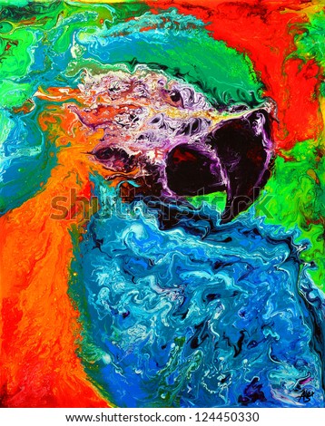 Abstract original painting of a parrot.