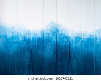 Abstract paint brush blue gradient color white wooden wall plank 