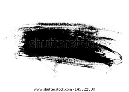 Abstract paint brush stroke. Black brush stroke over textured white paper background.
