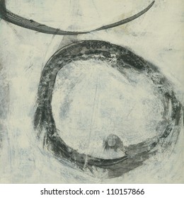 Abstract Painting Black Ink Zen Circle On Beige.