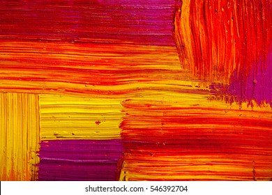 Abstract Painting Color Texture. Bright Artistic Background In Red And Yellow