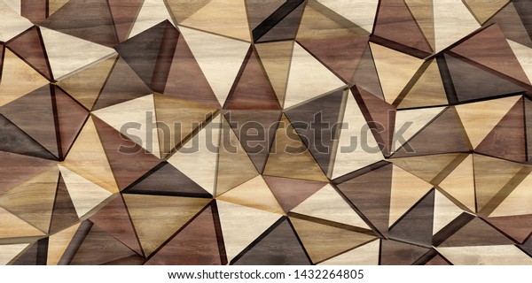 Abstract parquet floor with rumpled futuristic triangular geometric surface and wooden 3d background