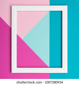Abstract pastel colored paper texture minimalism background. Minimal geometric shapes and lines composition with empty picture frame.