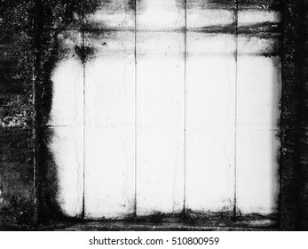 Abstract Pattern Of Black Mold Texture On White Old Grunge Concrete Wall Background, Closeup