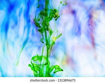 An abstract pattern created by colored dye in water.