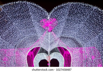Abstract pattern design glitter decorated party of ornamental lights at nighttime 