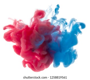 Abstract pattern falling into the water drop of red and blue ink