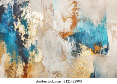 Abstract pattern in gray, beige and blue tones interspersed with gold spots. - Shutterstock ID 2121422990