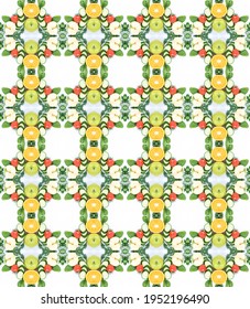 Abstract Pattern With Healthy Food. Kaleidoscope, Background. Nutrition Concept