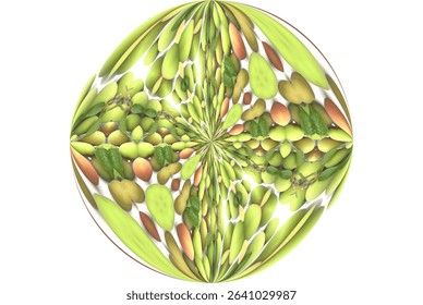 Abstract pattern material of circular colorful fruits on a white background.