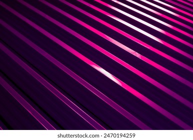 Abstract pattern texture Background. Pink sheeting on the roof closeup red metal roofing geometric lines diagonal stripes. Shades of pink