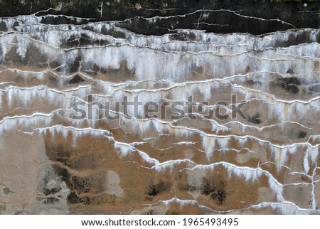 Abstract Pattern of White Salts and Crystals on Old Concrete Wall 