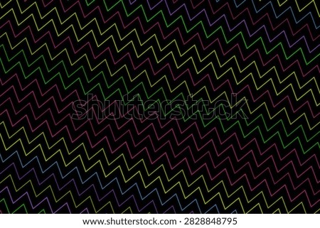 Abstract pattern with zigzag lines in neon yellow and white on black background