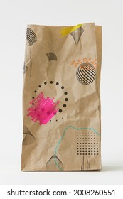 Abstract Patterned Brown Paper Bag Mockup