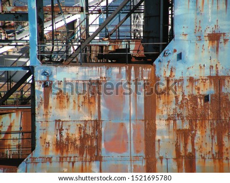 Abstract patterns on the side of an old Floating Production Storage and Offloading ship in the North Atlantic. 
