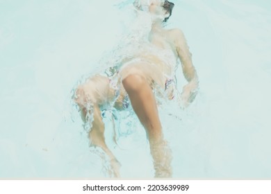 Abstract Photo Lifestyle Collection. Unrecognizable, Child Body Leg Knee Hand In Water. Mystery Mood. Concept Of Weightlessness, Uncertain Future Life, Drowning In Obscurity, Childhood Issues