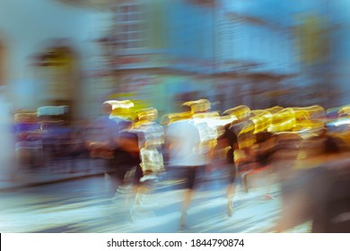 Abstract Photography. Crowd Of People Walking Somewhere In The City.

