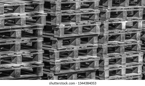 Abstract pick-up of stacked wooden pallets, Black and white, bw - Powered by Shutterstock