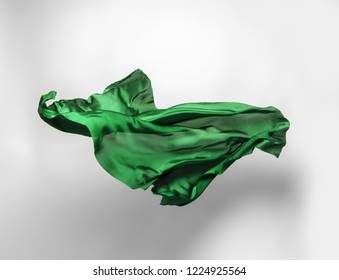 abstract piece of green fabric flying, high-speed studio shot