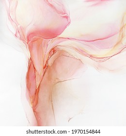 Abstract pink art with gold — background with beautiful smudges and stains made with alcohol ink and golden pigment. Pink texture resembles flower, petals, butterfly wings, marble, watercolor or aquar - Powered by Shutterstock