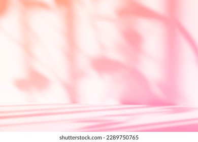 Abstract pink color gradient studio background for product presentation. Empty room with shadows of window and flowers and palm leaves . 3d room with copy space. Summer concert. Blurred backdrop. - Shutterstock ID 2289750765