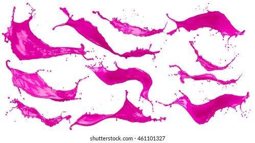 Abstract Pink Color Splash Set Isolated On White Background